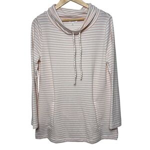 NEW Haven Well Within Sweater Medium Stripe Pink White Coastal Mock Neck Minimal